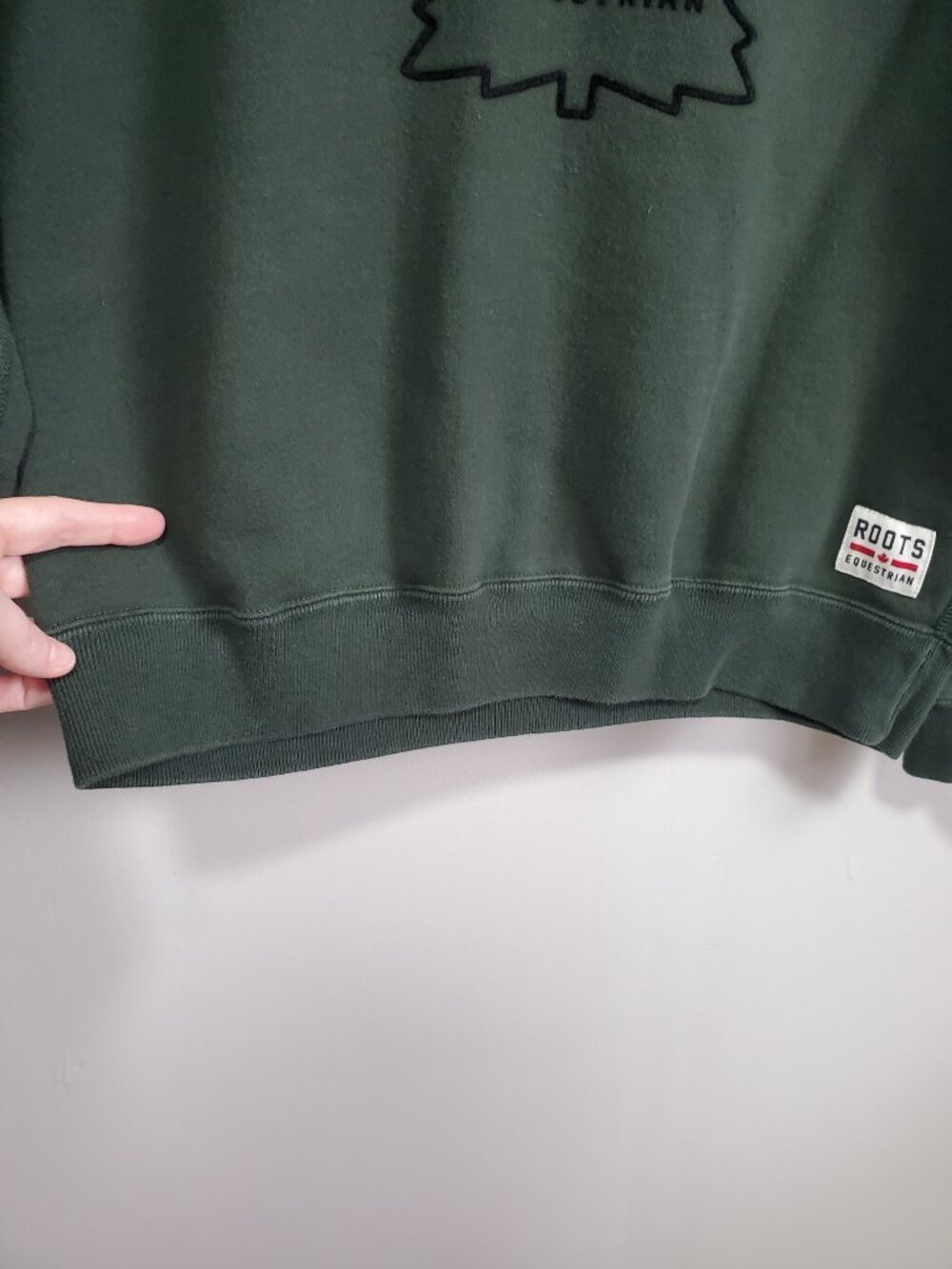 ROOTS Equestrian Sweatshirt Maple Leaf Terrycloth Green Black Women's Medium - Picture 7 of 11
